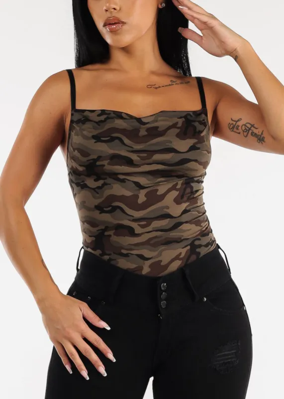 Sleeveless Camouflage Thong Bodysuit sold by Moda