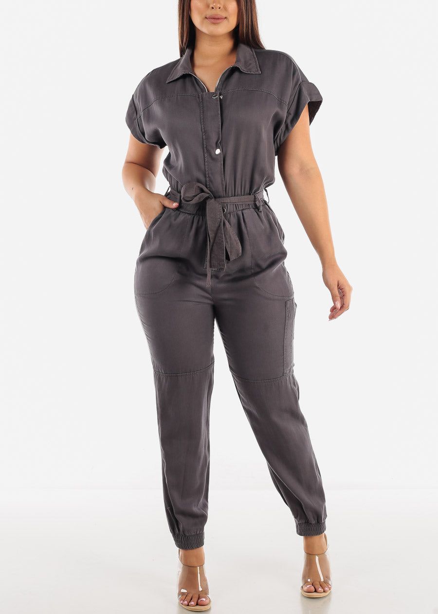 Grey Cargo Jumpsuit with Belt sold by Moda