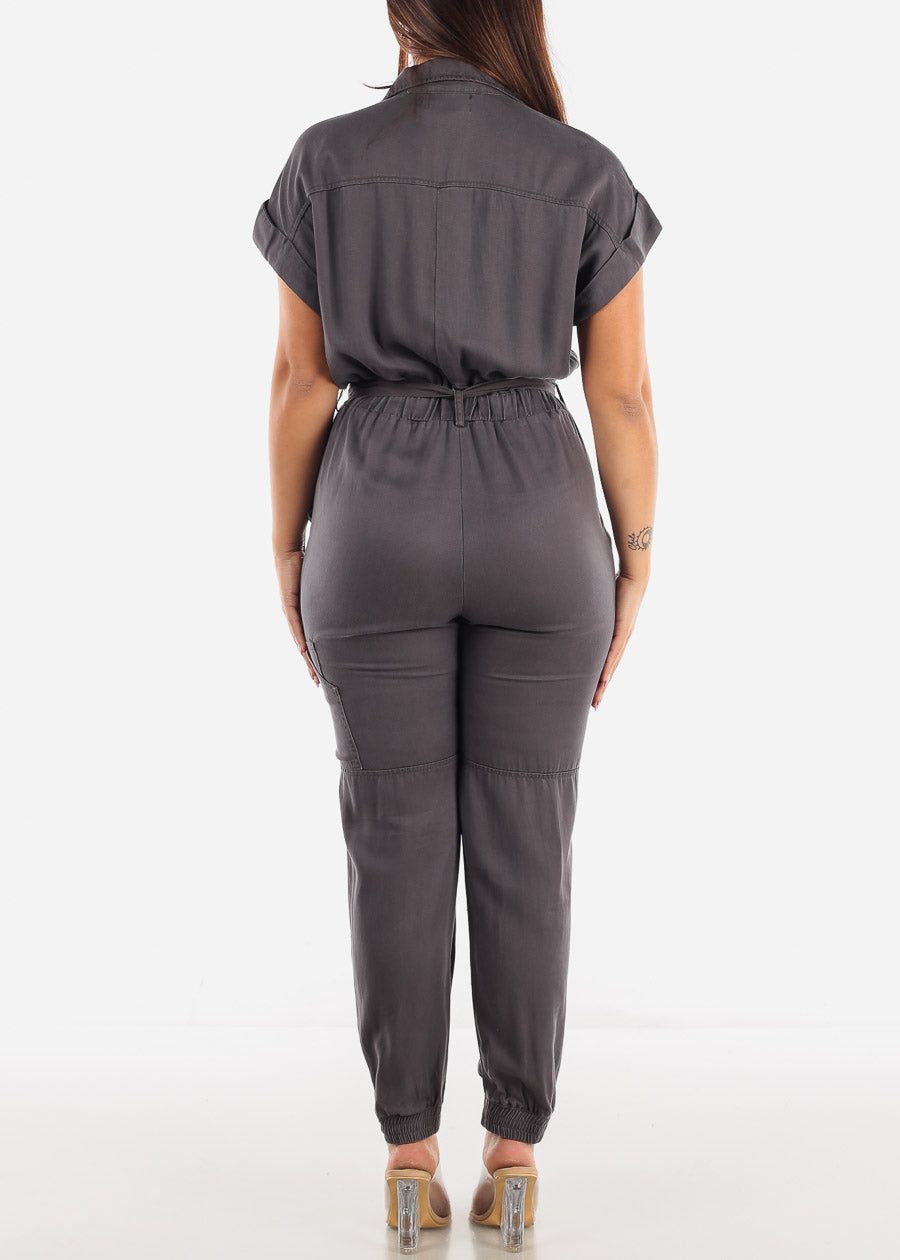 Grey Cargo Jumpsuit with Belt sold by Moda product image thumbnail 3