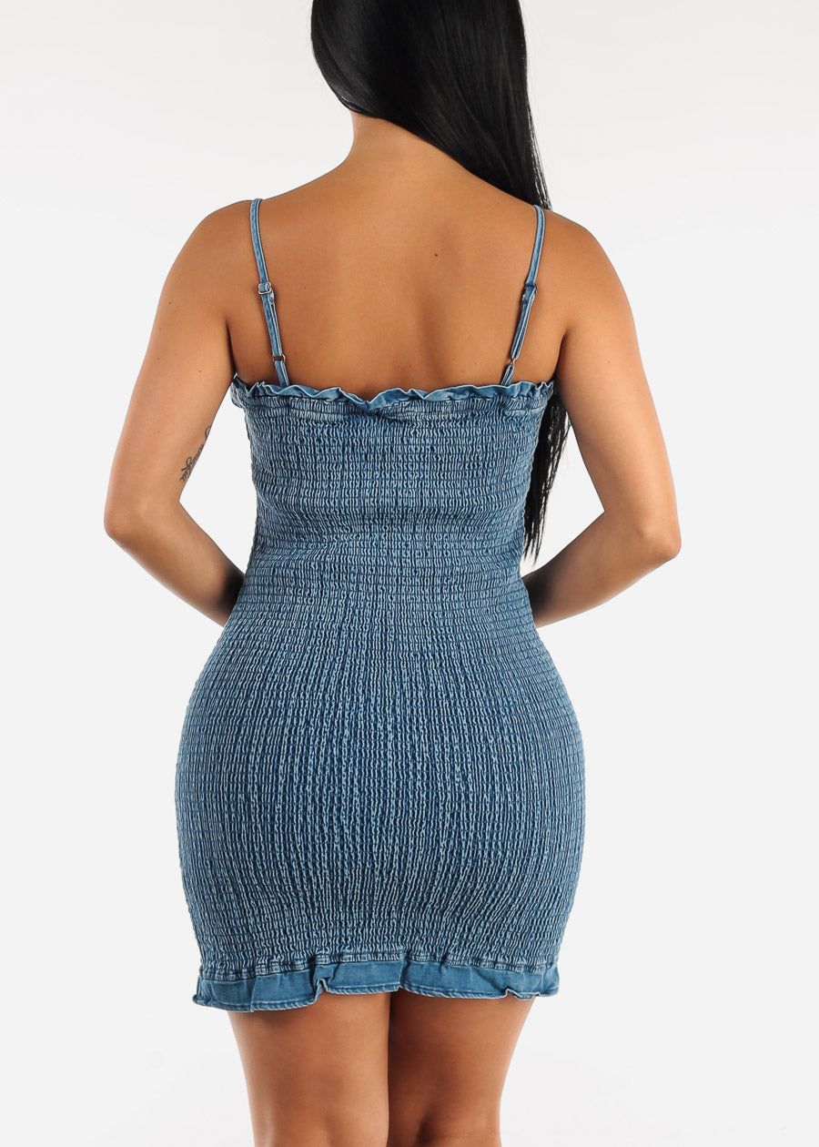 Sleeveless Smocked Denim Bodycon Dress sold by Moda product image thumbnail 4