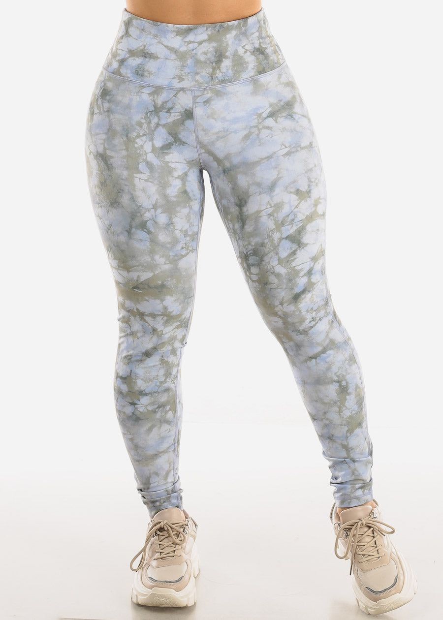 High Waisted Tie Dye Activewear Leggings Olive sold by Moda