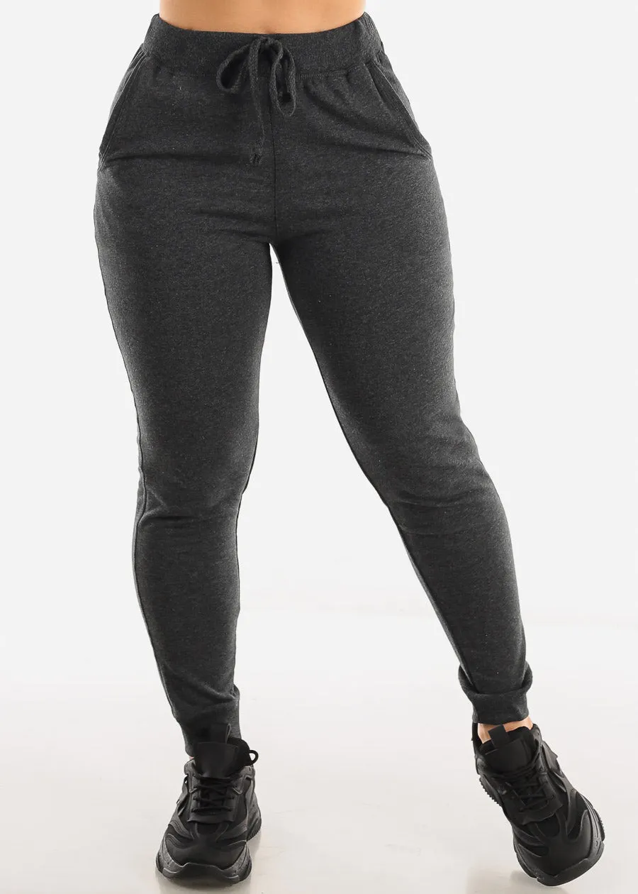 Drawstring Waist French Terry Jogger Pants Charcoal sold by Moda
