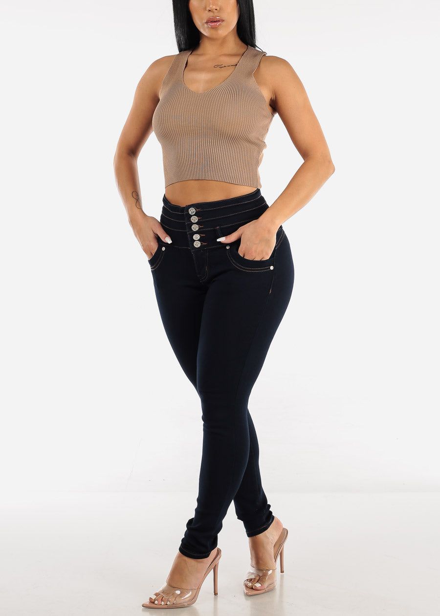 Open Lace Up Back Ribbed Knit Top Beige sold by Moda product image thumbnail 2