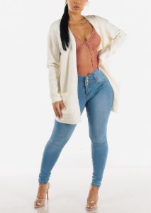 Long Sleeve Ivory Cardigan w Pockets sold by Moda