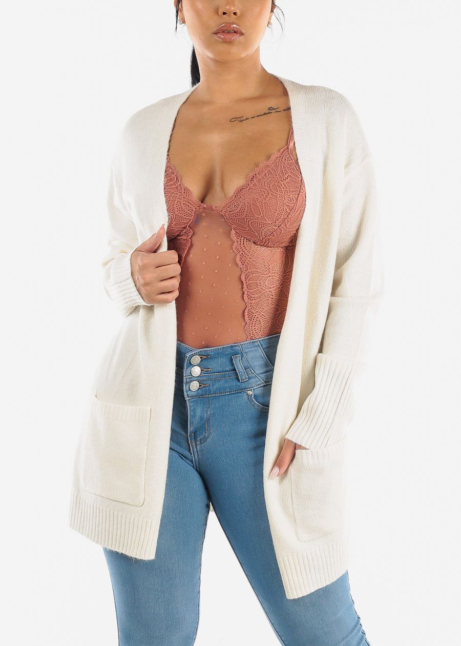 Long Sleeve Ivory Cardigan w Pockets sold by Moda
