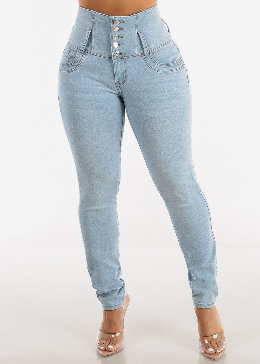 High Waisted Butt lifting Light Blue Skinny Jeans sold by Moda product image thumbnail 3