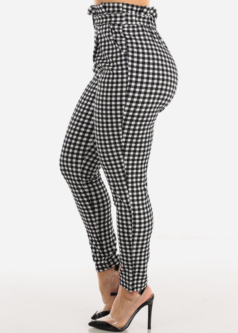 Paperbag Waist Plaid Dressy Skinny Pants Black & White sold by Moda product image thumbnail 3