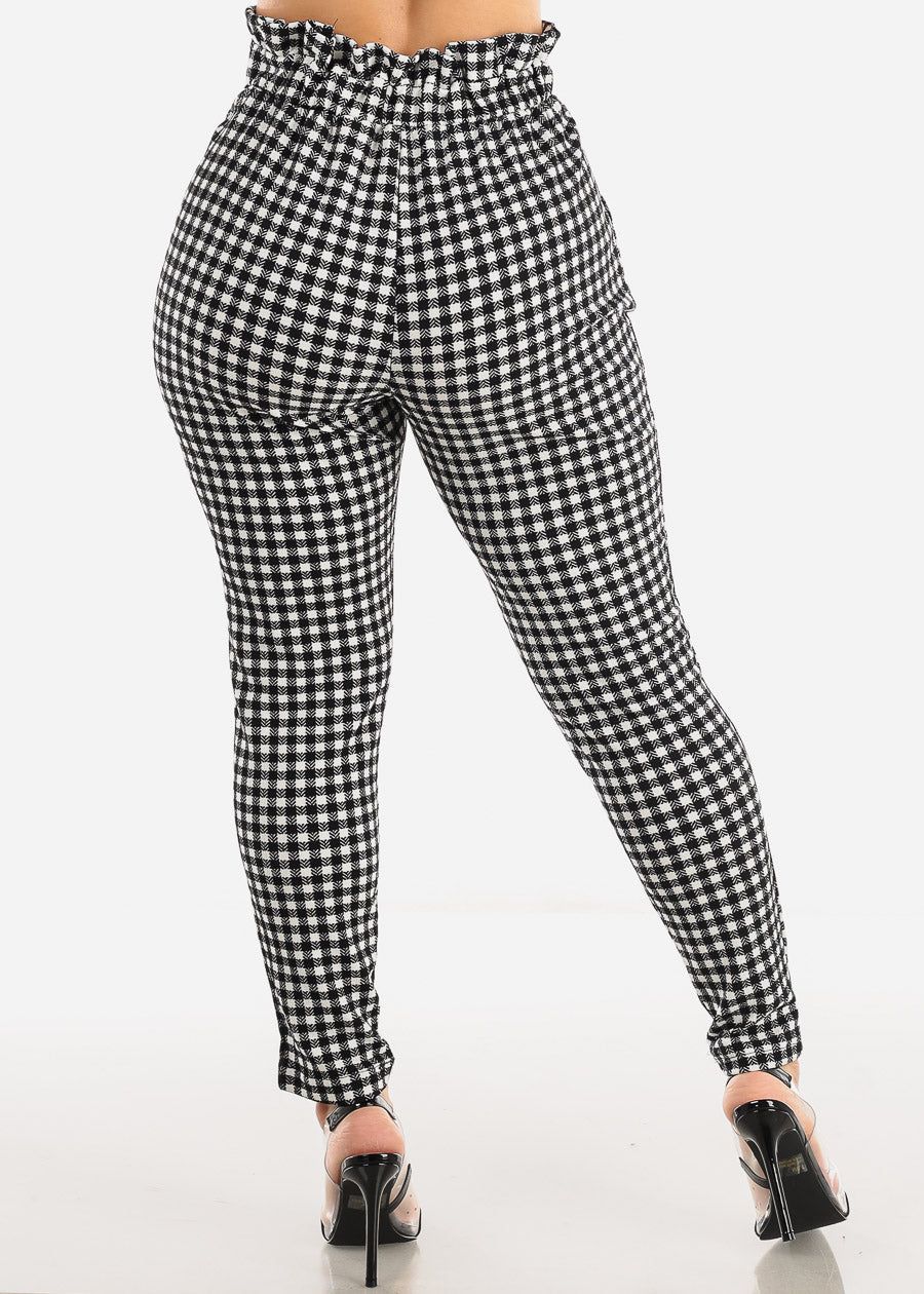 Paperbag Waist Plaid Dressy Skinny Pants Black & White sold by Moda product image thumbnail 4