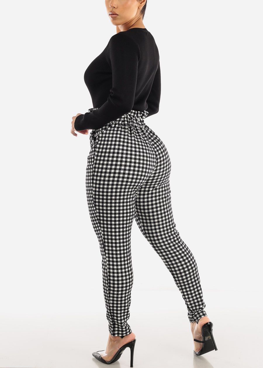 Paperbag Waist Plaid Dressy Skinny Pants Black & White sold by Moda product image thumbnail 5