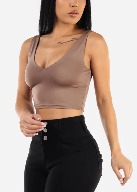 Double Layered Vneck Crop Top Brown sold by Moda