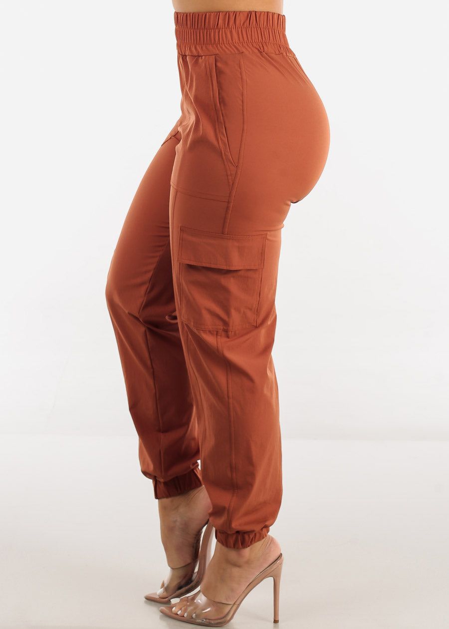 Ultra High Waist Windbreaker Cargo Jogger Pants Rust sold by Moda product image thumbnail 3