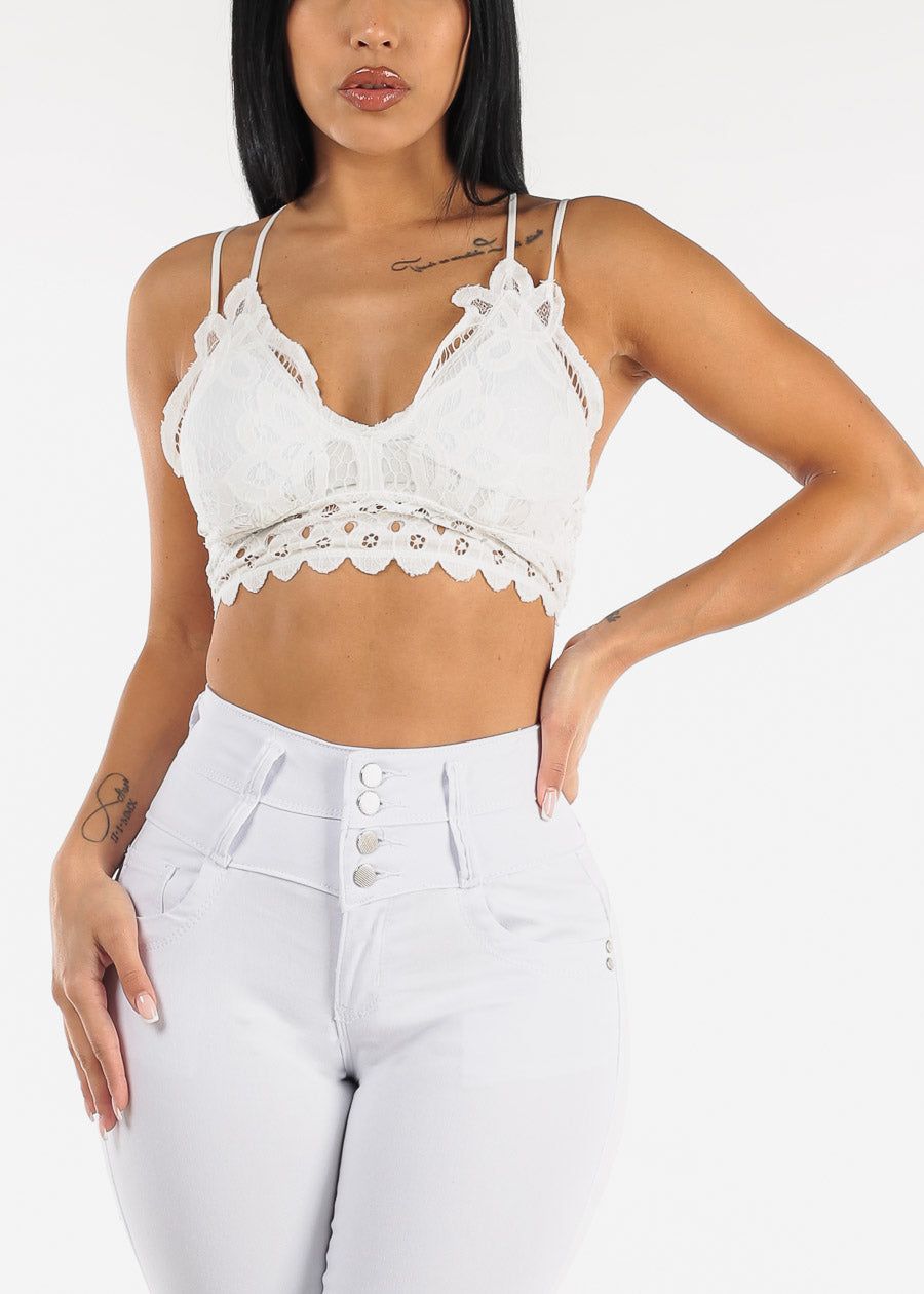 Ivory Double Strap Floral Lace Bralette sold by Moda