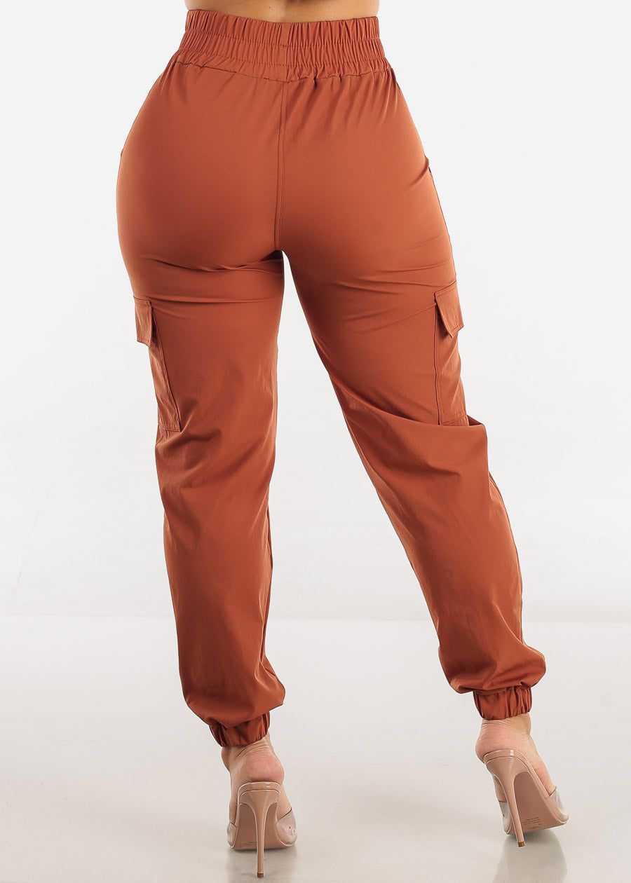Ultra High Waist Windbreaker Cargo Jogger Pants Rust sold by Moda product image thumbnail 4