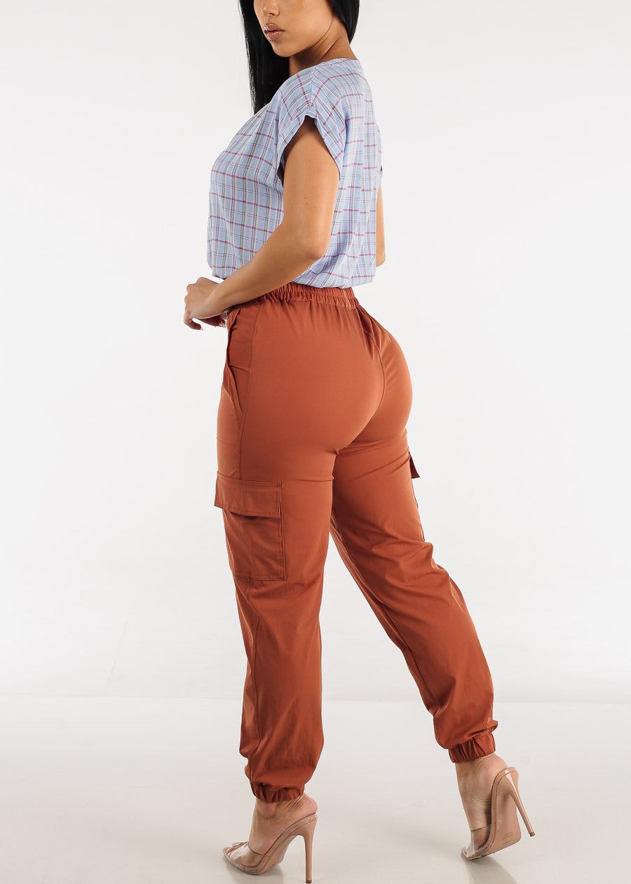 Ultra High Waist Windbreaker Cargo Jogger Pants Rust sold by Moda product image thumbnail 5