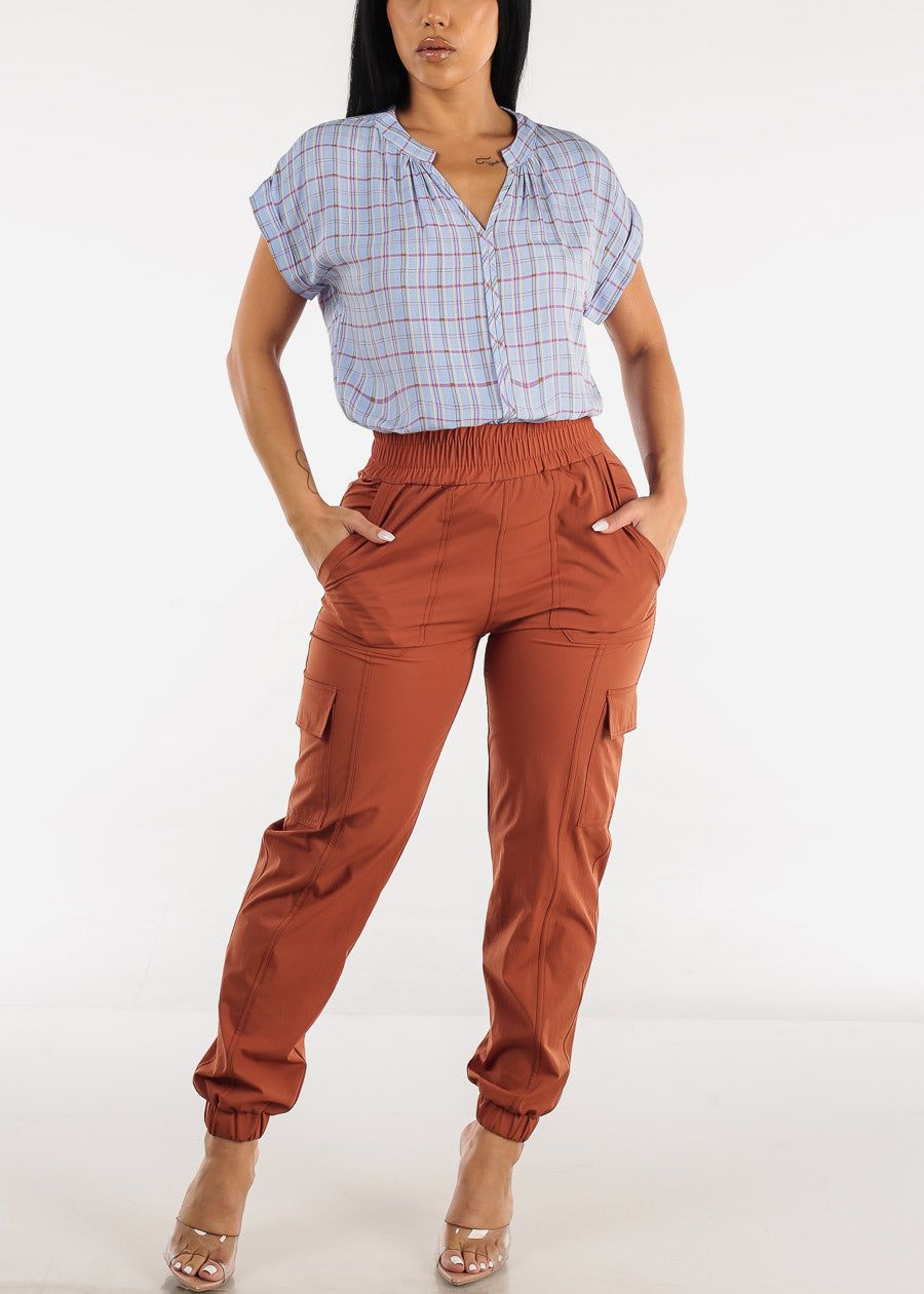 Ultra High Waist Windbreaker Cargo Jogger Pants Rust sold by Moda product image thumbnail 2