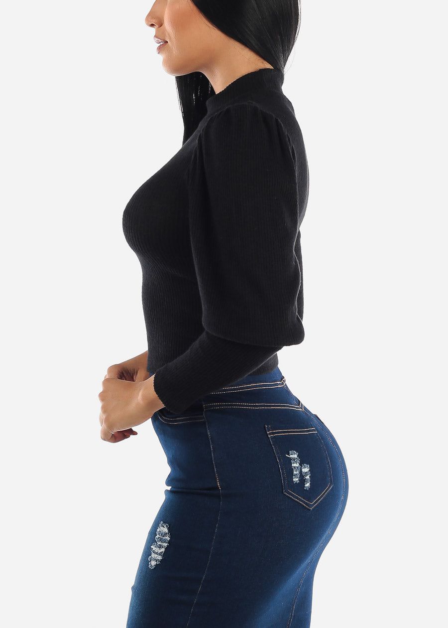 Black Mock Neck Light Sweater sold by Moda product image thumbnail 3