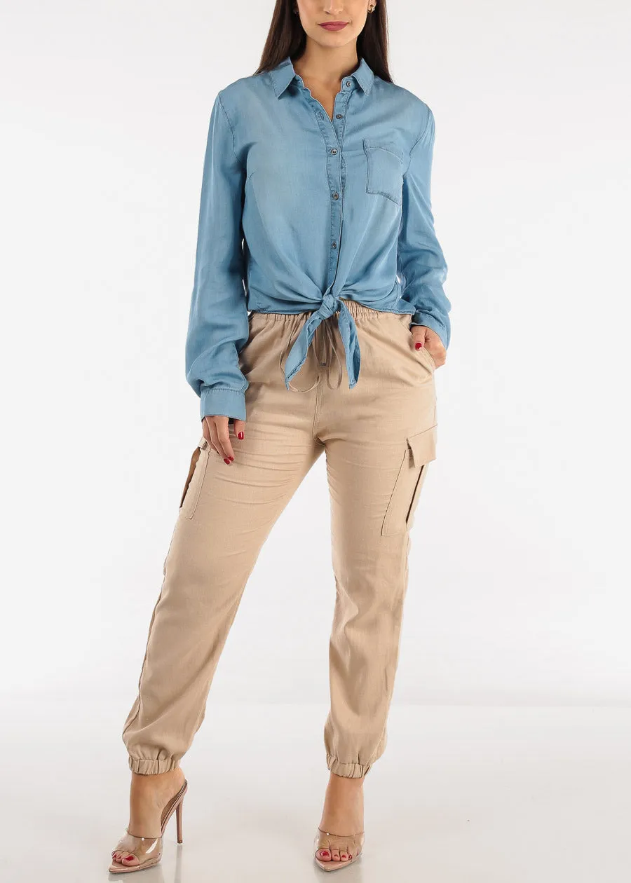 Relaxed Tie Front Collared Denim Blouse Blue sold by Moda product image thumbnail 2