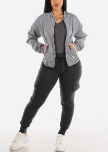Fleece High Waist Cargo Jogger Sweatpants Charcoal sold by Moda