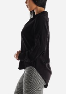 Black Oversized Long Sleeve Button Down Shirt sold by Moda