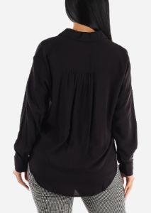 Black Oversized Long Sleeve Button Down Shirt sold by Moda