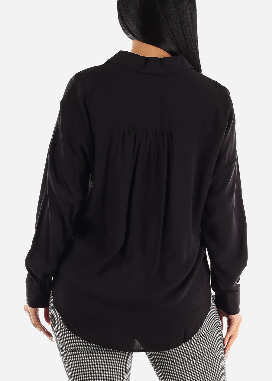 Black Oversized Long Sleeve Button Down Shirt sold by Moda product image thumbnail 4