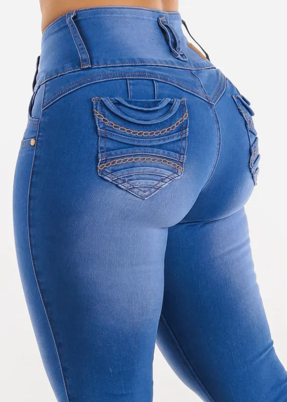 MX JEANS Mid Rise Butt Lifting Blue Jeans sold by Moda