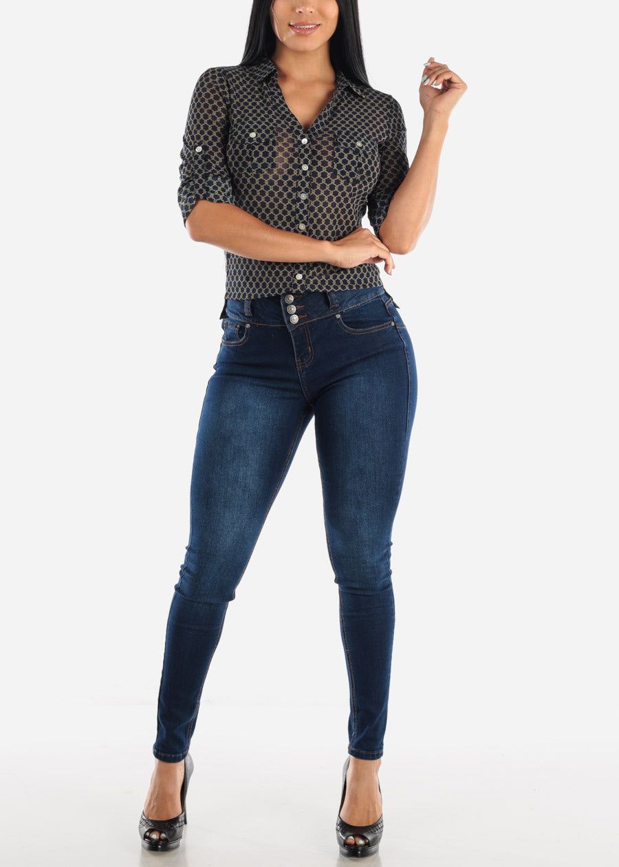MX JEANS High Rise Dark Denim Skinny Butt Lift Jeans sold by Moda product image thumbnail 2