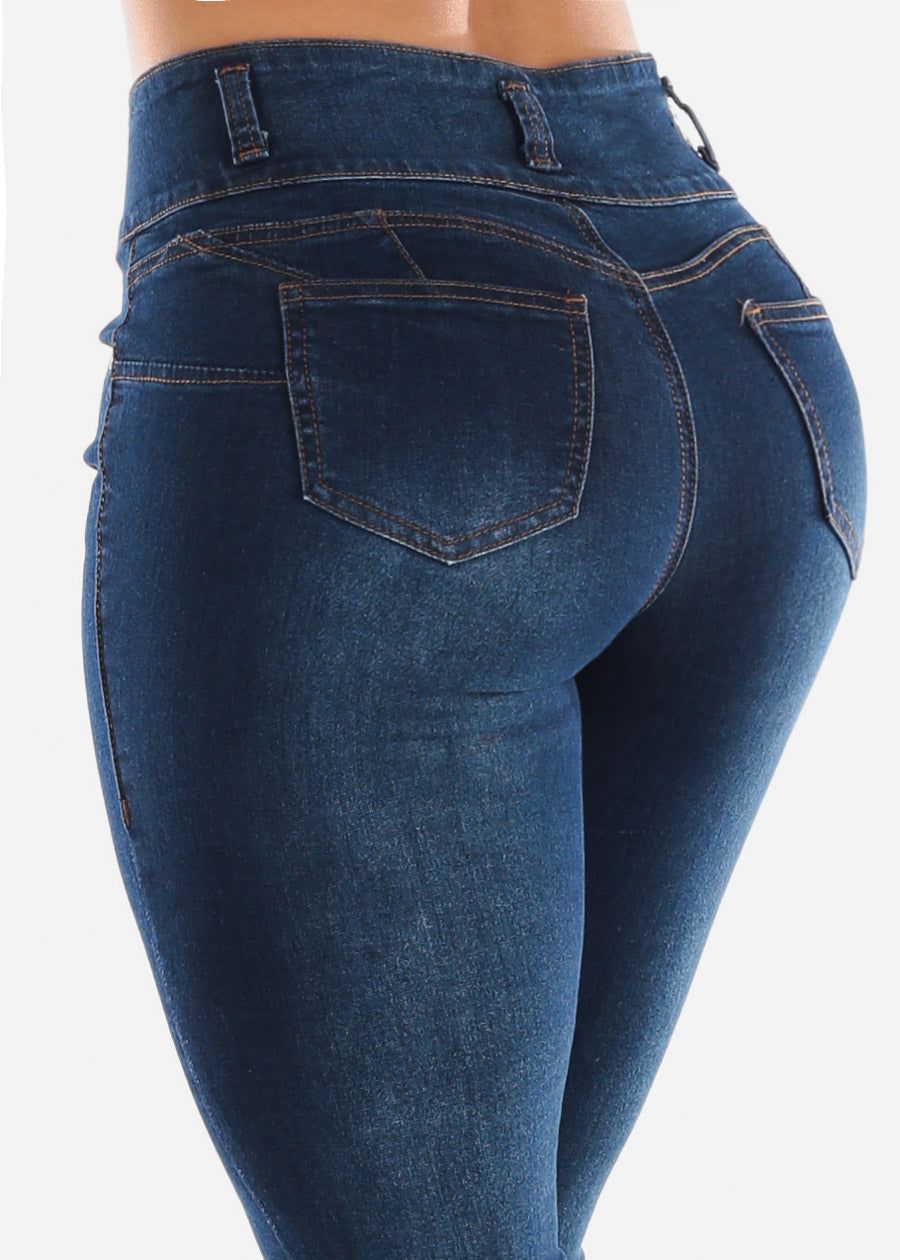 MX JEANS High Rise Dark Denim Skinny Butt Lift Jeans sold by Moda
