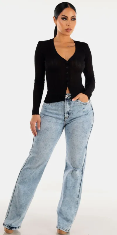 Black Sheer Ripped Denim Outfit sold by Moda