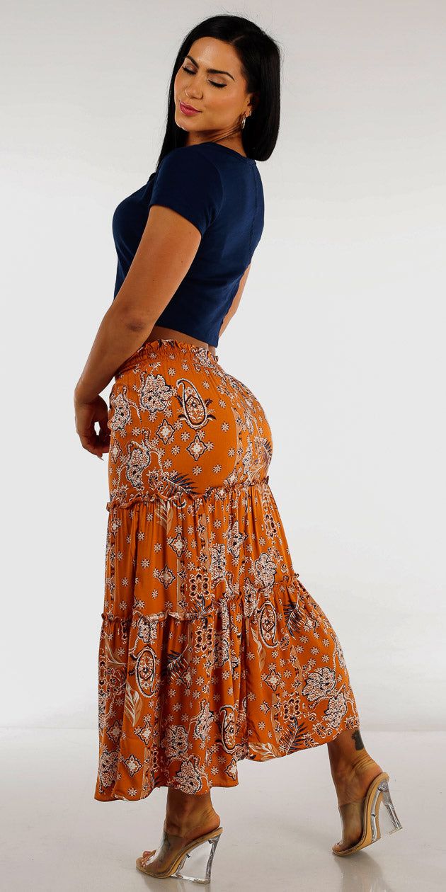 Floral Tiered Maxi Skirt with Short Sleeve Navy Cotton Crop Top sold by Moda product image thumbnail 2