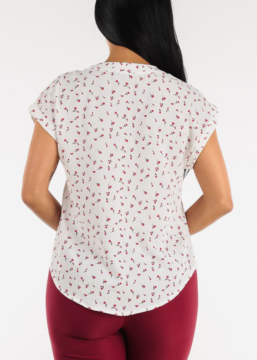 White Cap Sleeve Vneck Floral Blouse sold by Moda product image thumbnail 4