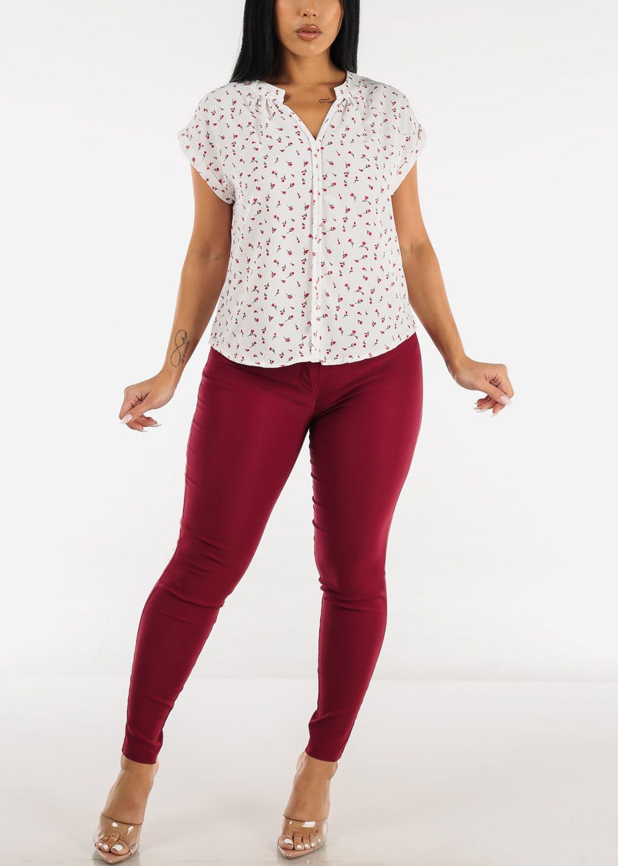 White Cap Sleeve Vneck Floral Blouse sold by Moda product image thumbnail 2