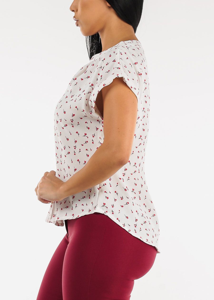 White Cap Sleeve Vneck Floral Blouse sold by Moda product image thumbnail 3