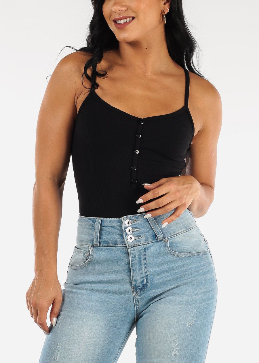 Sleeveless Vneck Ribbed Bodysuit Black sold by Moda