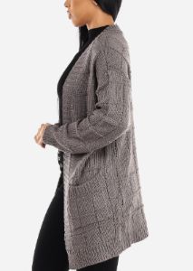 Long Sleeve Open Front Knitted Maxi Cardigan Charcoal sold by Moda