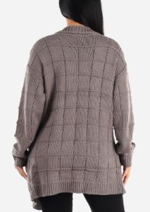 Long Sleeve Open Front Knitted Maxi Cardigan Charcoal sold by Moda