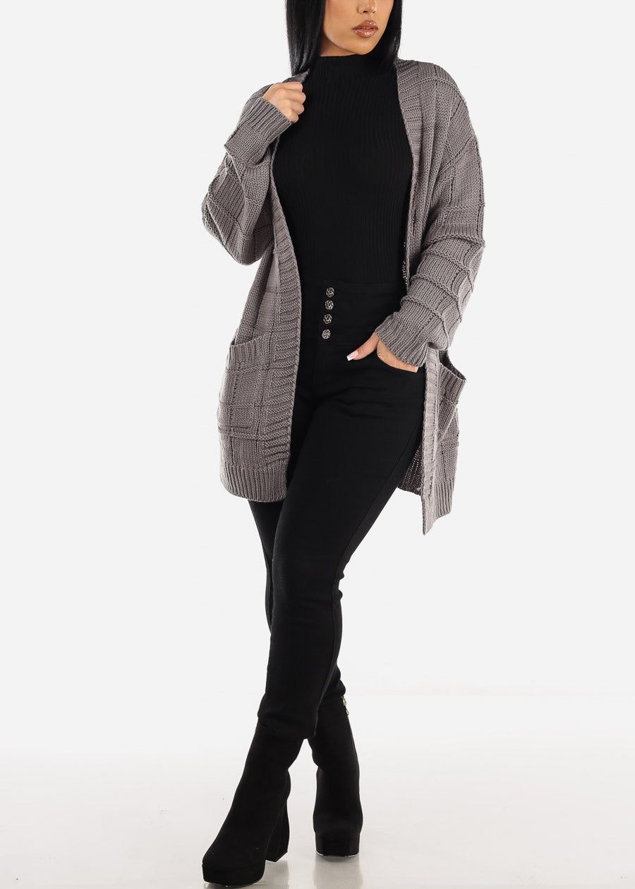 Long Sleeve Open Front Knitted Maxi Cardigan Charcoal sold by Moda product image thumbnail 2