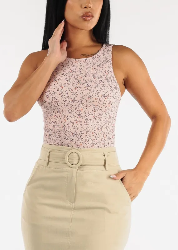 Sleeveless Floral Thong Bodysuit Blush sold by Moda