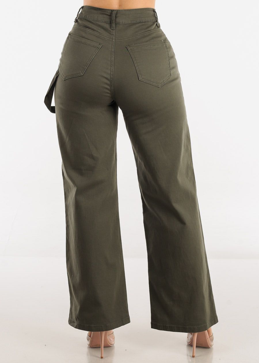 High Waisted Wide Leg Straight Pants Olive sold by Moda product image thumbnail 4