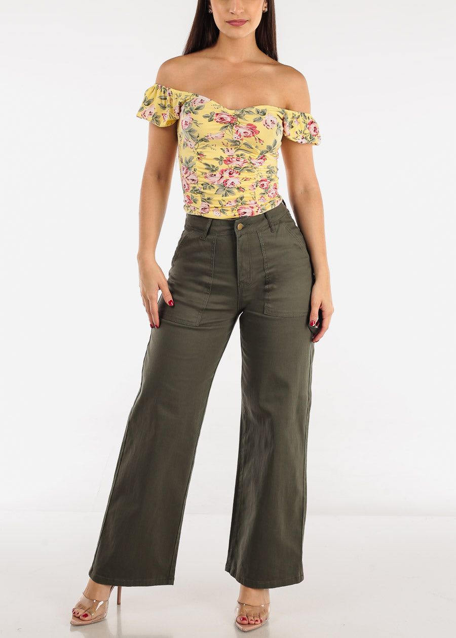 High Waisted Wide Leg Straight Pants Olive sold by Moda product image thumbnail 2