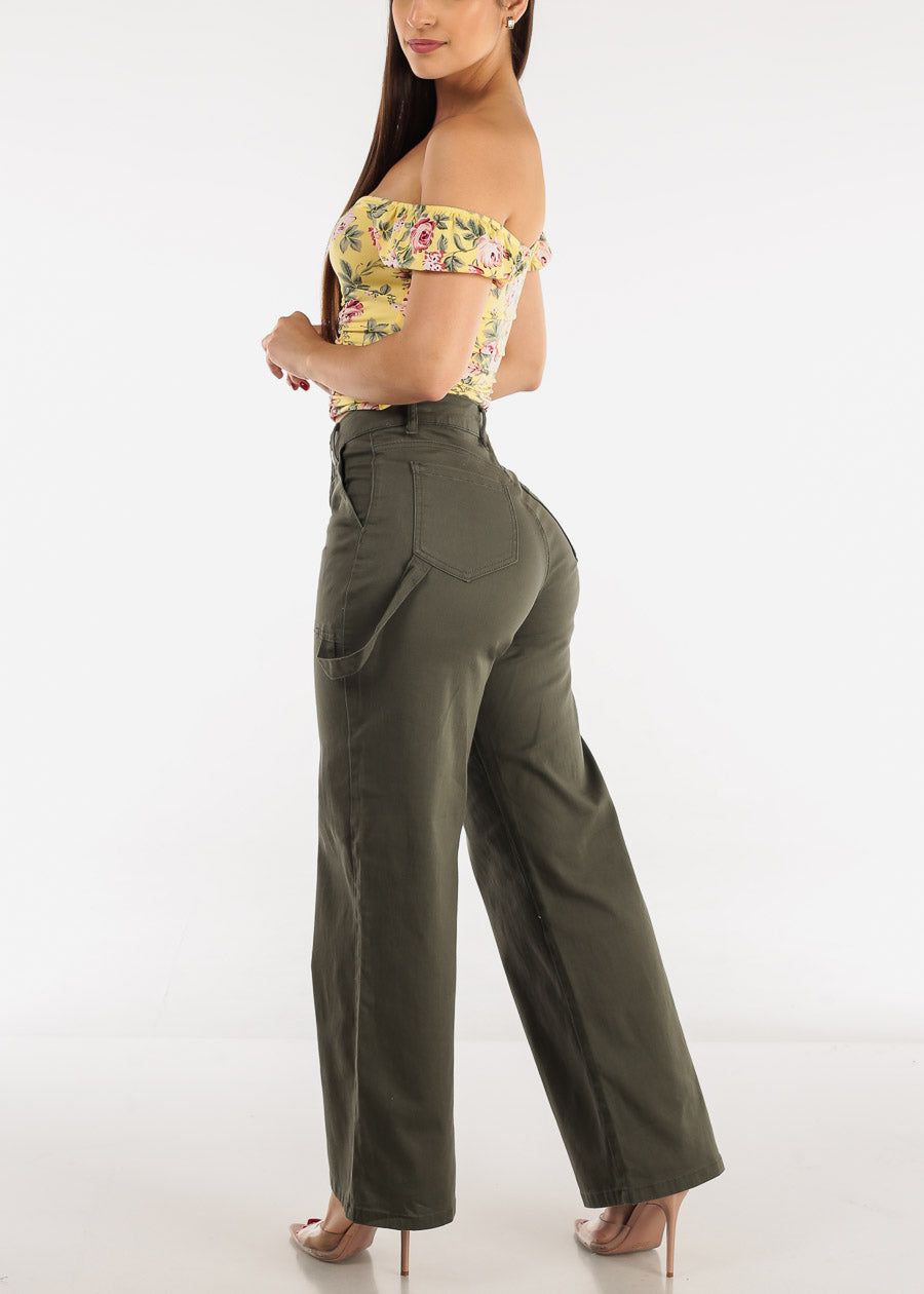 High Waisted Wide Leg Straight Pants Olive sold by Moda product image thumbnail 5