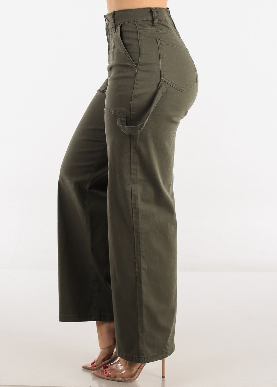 High Waisted Wide Leg Straight Pants Olive sold by Moda product image thumbnail 3