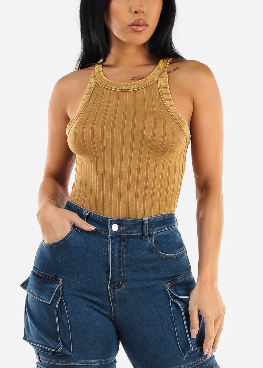 Crewneck Ribbed Cami Top Mustard sold by Moda