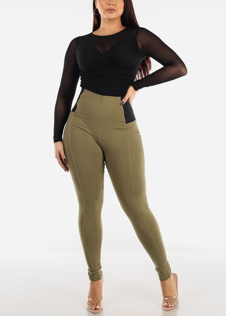 High Waisted Olive Pants w Spandex Sides sold by Moda product image thumbnail 3