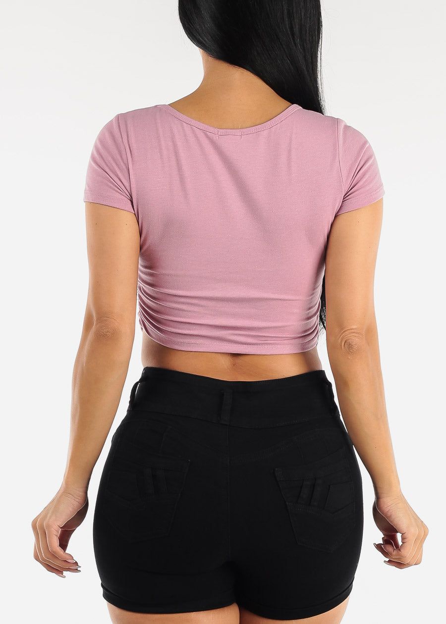 Short Sleeve Ruched Sides Crop Top Light Purple sold by Moda product image thumbnail 4