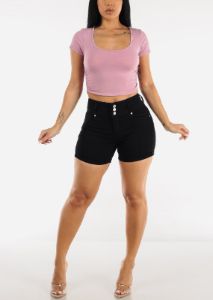 Short Sleeve Ruched Sides Crop Top Light Purple sold by Moda