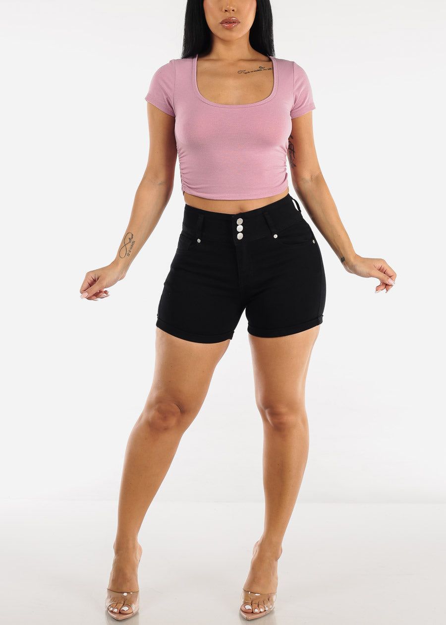 Short Sleeve Ruched Sides Crop Top Light Purple sold by Moda product image thumbnail 2