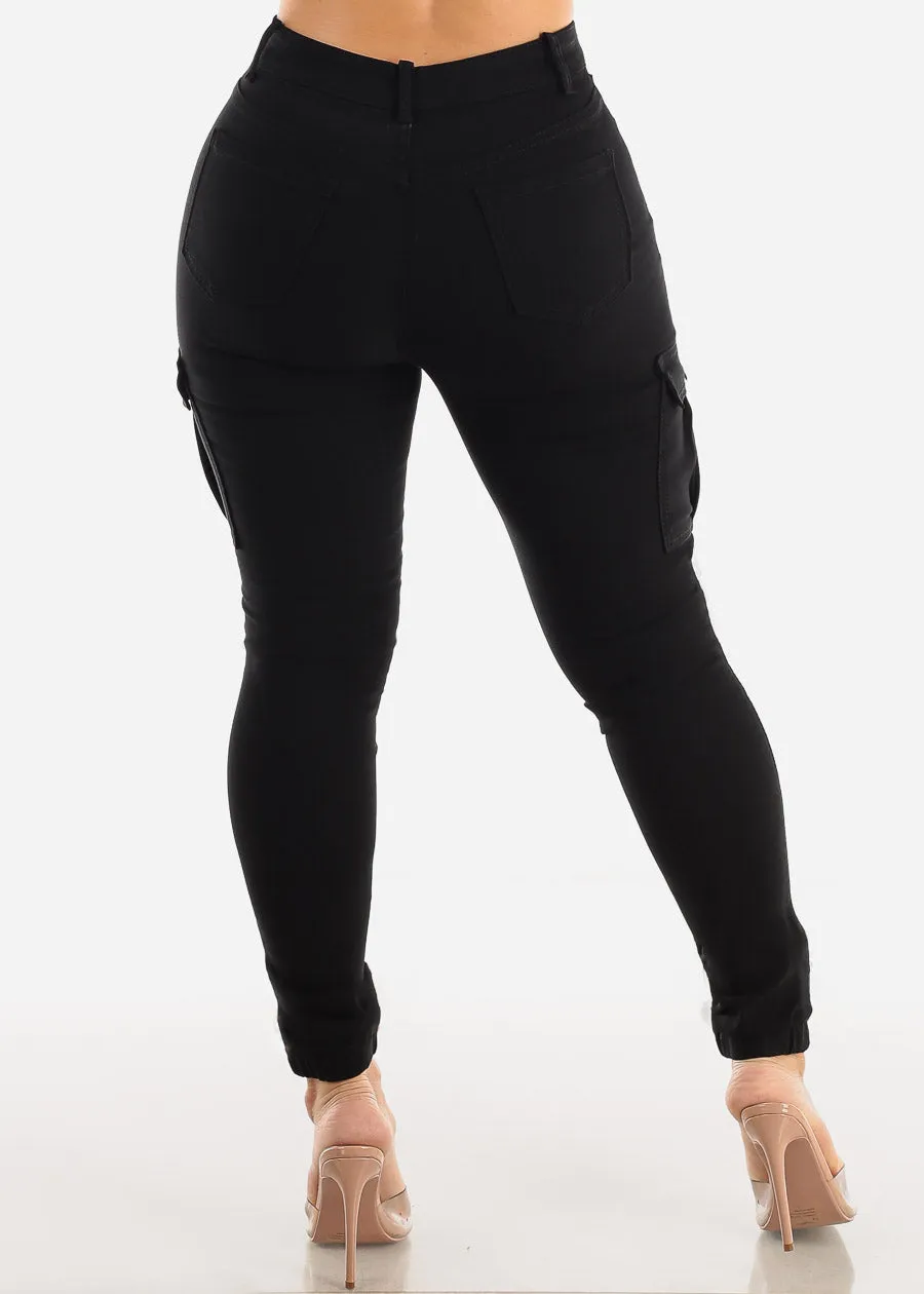 Black High Waist Hyper Stretch Cargo Jogger Pants sold by Moda product image thumbnail 4