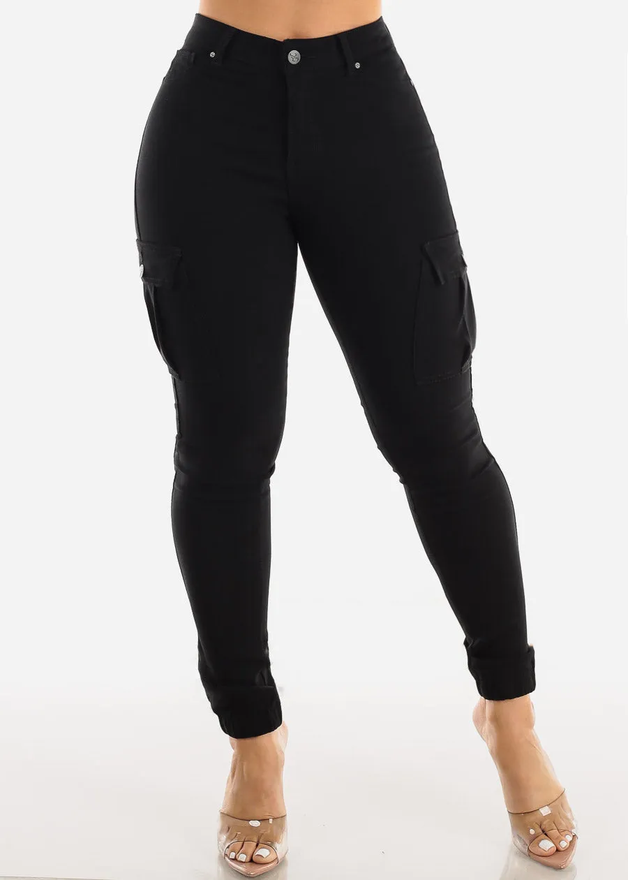 Black High Waist Hyper Stretch Cargo Jogger Pants sold by Moda