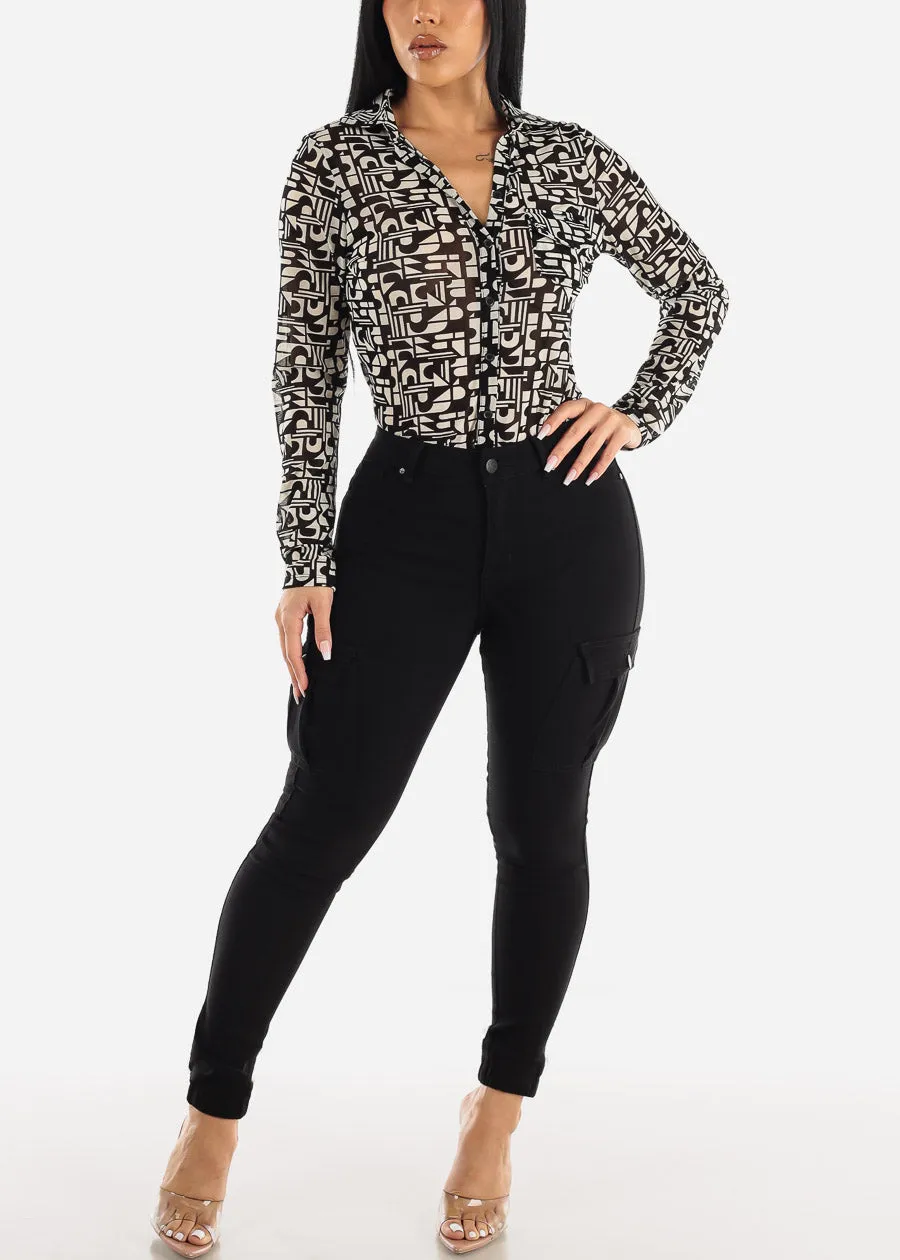 Black High Waist Hyper Stretch Cargo Jogger Pants sold by Moda product image thumbnail 2